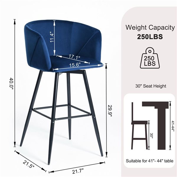 Homy Casa 30-in Blue Velvet Bar Stool