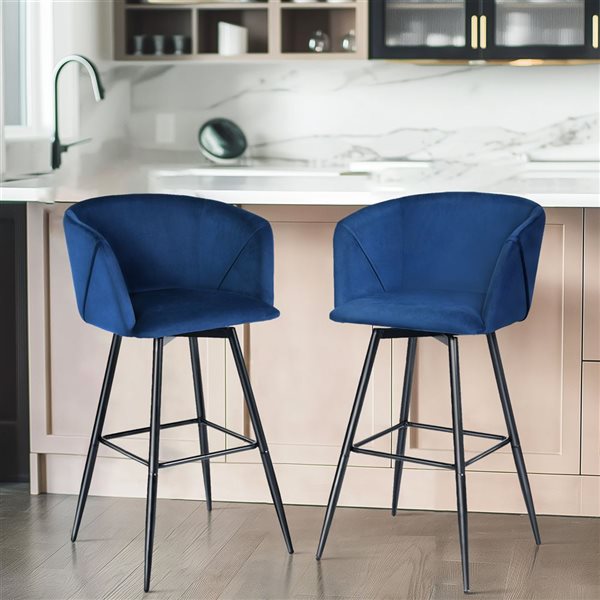 Tabouret de bar Homy Casa 30 po en velours bleu