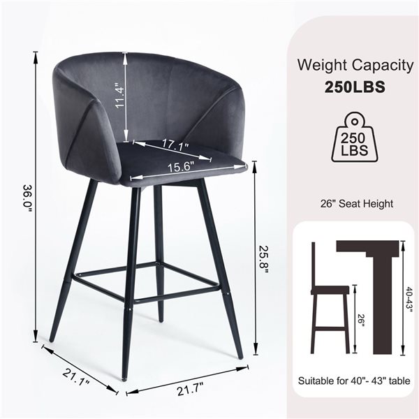 Homy Casa 26-in Grey Velvet Counter Stool