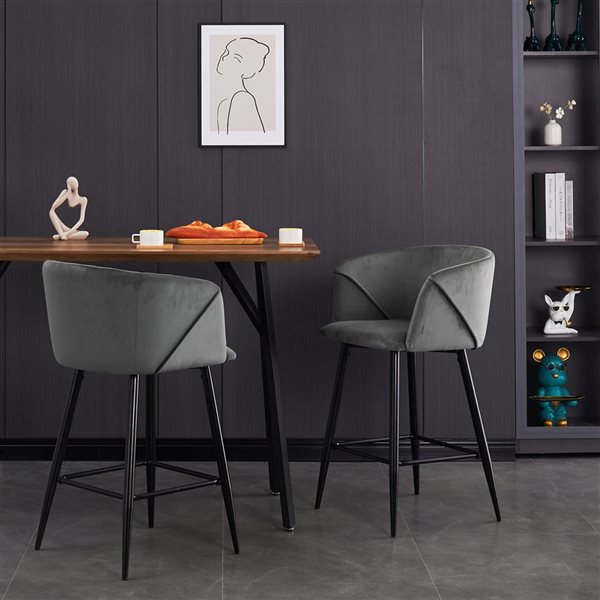 Tabouret de comptoir Homy Casa 26 po en velours gris