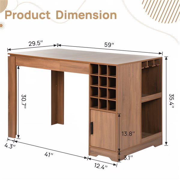 Homy Casa 59-in Multifunctional Desk with Wine Racks, Shelves, and Cabinet