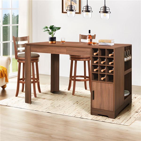 Homy Casa 59-in Multifunctional Desk with Wine Racks, Shelves, and Cabinet