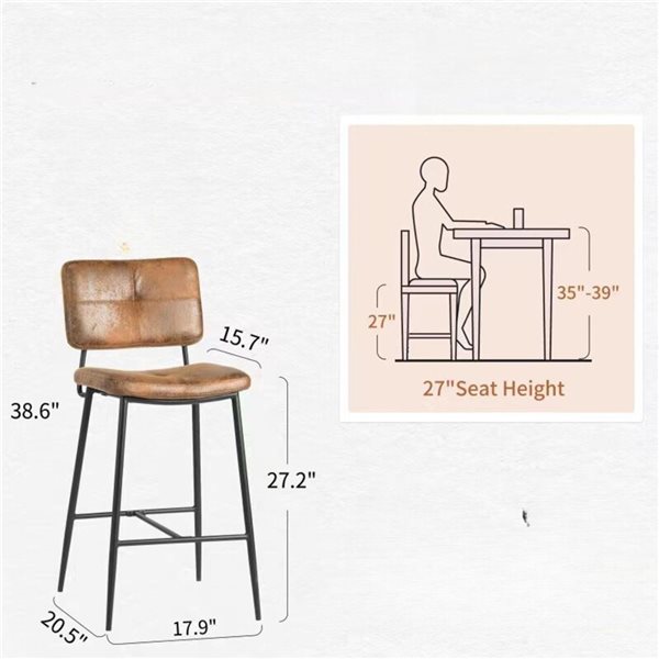 Homy Casa 27-in Brown Bar Chair