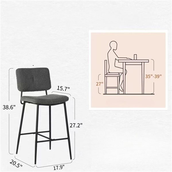 Homy Casa 27-in Grey Bouclé Bar Chairs