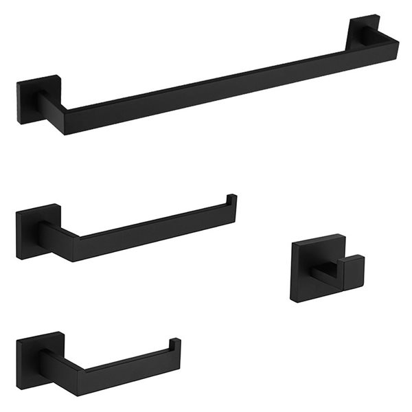 Agua Canada Dennis Matte Black 4-Piece Modern Square Bathroom Accessory Set