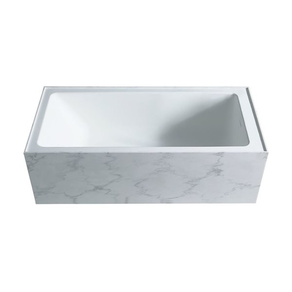 Agua Canada Brado 70-in White Marble-Look Solid Surface Rectangle Freestanding Bathtub w/ Centre Drain and Overflow