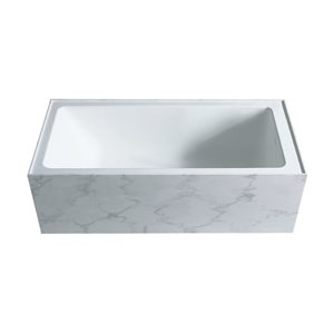 Agua Canada Brado 70-in White Marble-Look Solid Surface Rectangle Freestanding Bathtub w/ Centre Drain and Overflow