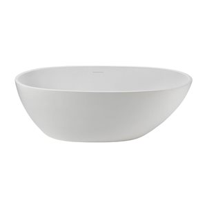 Agua Canada Bayo 66-in Glossy White Acrylic Oval Freestanding Bathtub w/ Centre Drain and Overflow