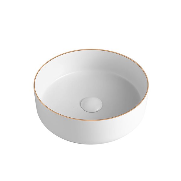 Vasque Frido d'Agua Canada rond 14 po diamètre en porcelaine, blanc mat/or