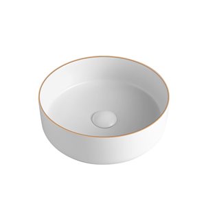 Agua Canada Frido 14-in dia Matte White/Gold Porcelain Round Vessel Sink