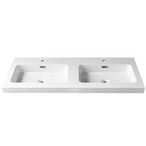 Agua Canada Lima 18 x 48-in Glossy White Acrylic Semi-Recessed Rectangle Double Bathroom Sink