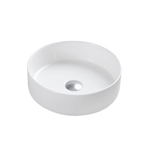 Vasque Frido d'Agua Canada rond 14 po diamètre en porcelaine, blanc lustré