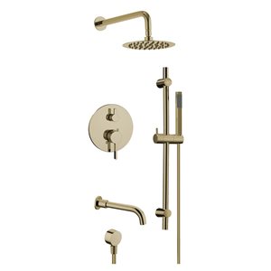 Agua Canada Vado Brushed Gold Wall Mounted Dual Shower and Headshower System w/ Bathtub Water Spout