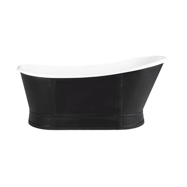 Agua Canada Bueno 66-in Matte Black/White Acrylic Oval Freestanding Bathtub w/ Off-Centre Drain