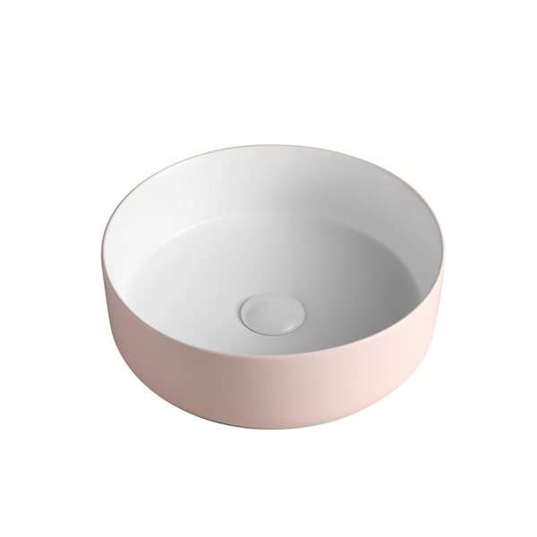 Vasque Frido d'Agua Canada rond 14 po diamètre en porcelaine, blanc/rose mat