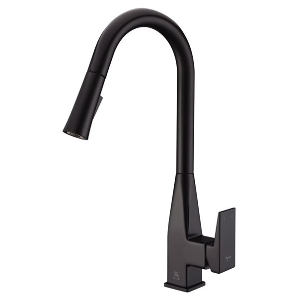 Agua Canada Mica Matte Black 1-Handle Deck Mount High-Arc Pull-Down Kitchen Faucet