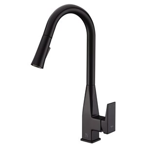 Agua Canada Mica Matte Black 1-Handle Deck Mount High-Arc Pull-Down Kitchen Faucet