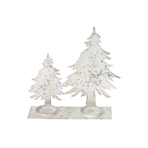 iH casadécor Distressed White Metal Double Tree Candleholder