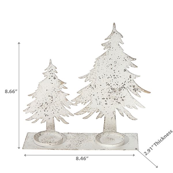 iH casadécor Distressed White Metal Double Tree Candleholder