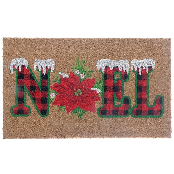 iH casadécor Coir Door Mat Plaid Noel - Poinsettia