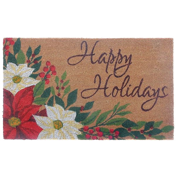 iH casadécor Coir Door Mat Happy Holidays Poinsettia