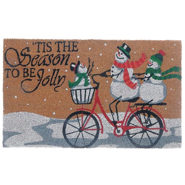 Tapis de porte en fibre de coco iH casadécor Bonhomme de neige Famille Bicyclette