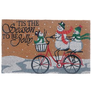 Tapis de porte en fibre de coco iH casadécor Bonhomme de neige Famille Bicyclette