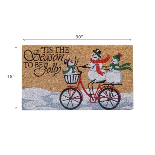 Tapis de porte en fibre de coco iH casadécor Bonhomme de neige Famille Bicyclette