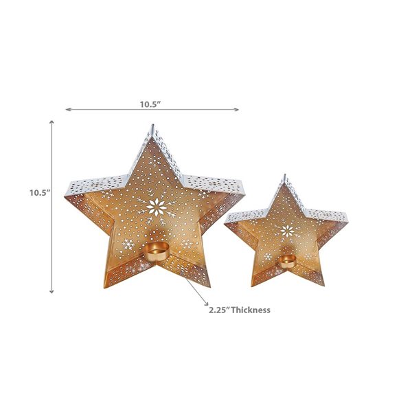 iH casadécor Metal Cutout White Star Tealight Holder Set of 2