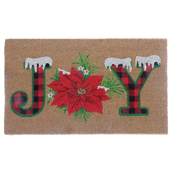 iH casadécor Coir Door Mat Plaid Joy - Poinsettia