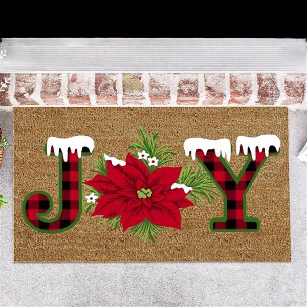 iH casadécor Coir Door Mat Plaid Joy - Poinsettia