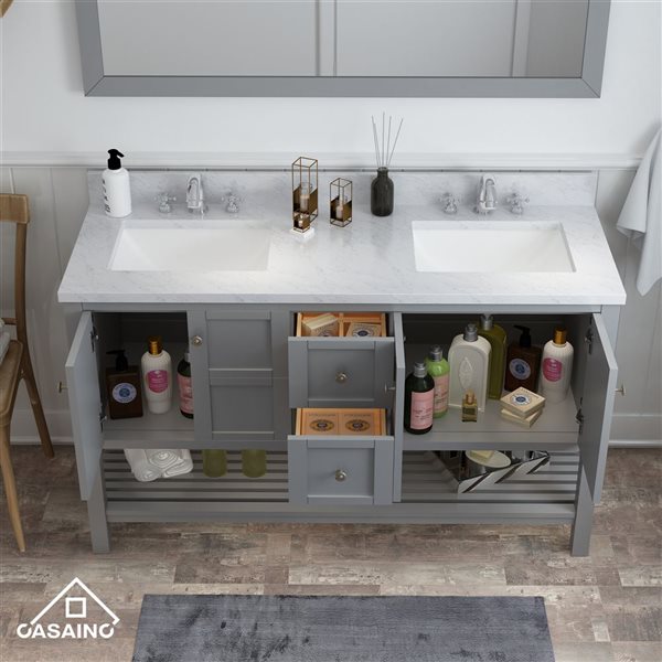 CASAINC Grey Bathroom Vanity with Carrara White Natural Marble Top