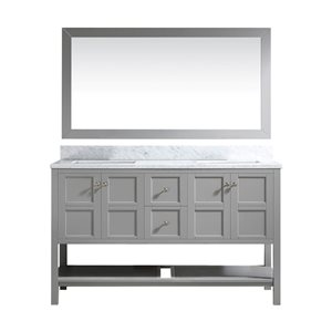 CASAINC Grey Bathroom Vanity with Carrara White Natural Marble Top