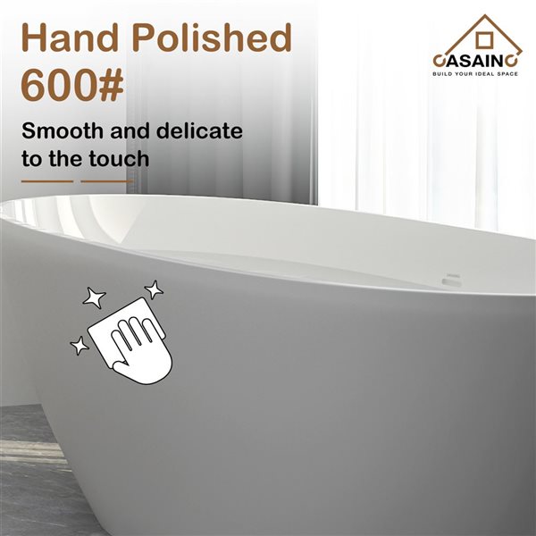 CASAINC White Solid Surface Freestanding Bathtub