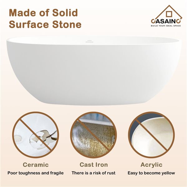 CASAINC White Solid Surface Freestanding Bathtub