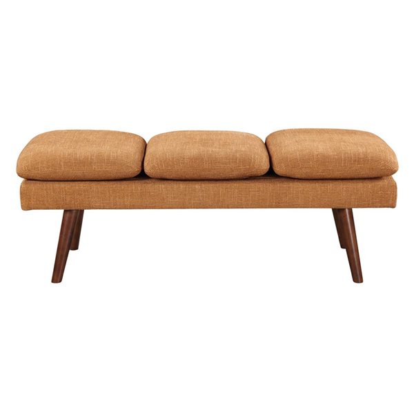 Banc moderne du milieu du siècle en bois et polyester rembourré Amanda OSP Home Furnishings 54 po, rouille