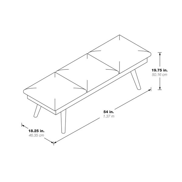 Banc moderne du milieu du siècle en bois et polyester rembourré Amanda OSP Home Furnishings 54 po, rouille