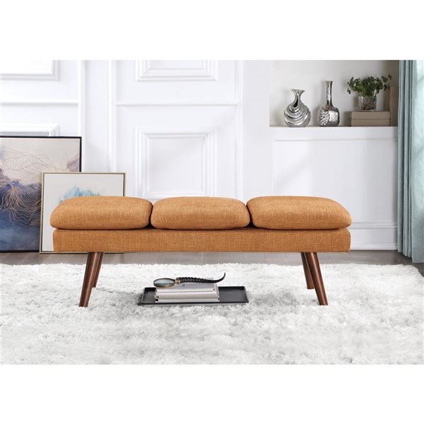 Banc moderne du milieu du siècle en bois et polyester rembourré Amanda OSP Home Furnishings 54 po, rouille