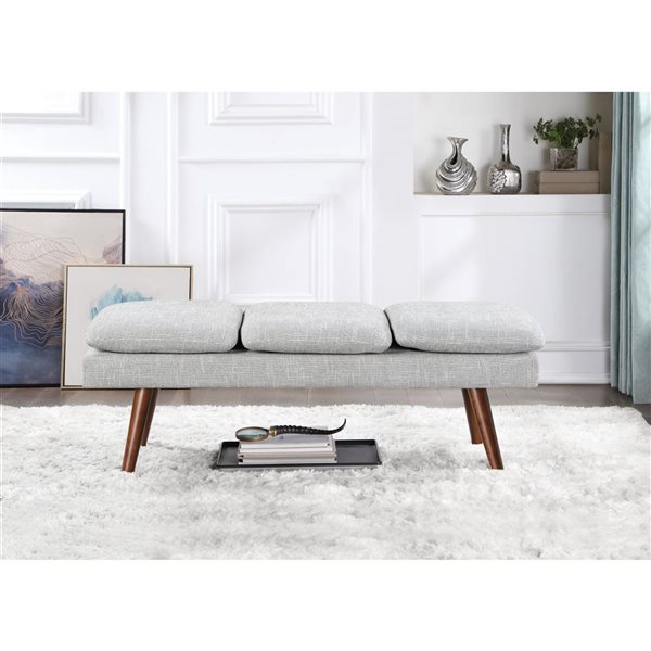 OSP Home Furnishings Amanda 54-in Upholstered Polyester/Wood Mid-Century Modern Bench -Grey