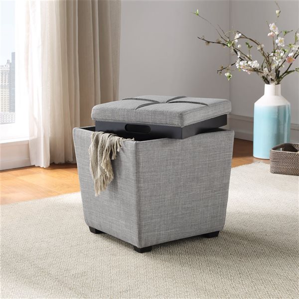 OSP Home Furnishings Rockford Square Storage Ottoman - Grey