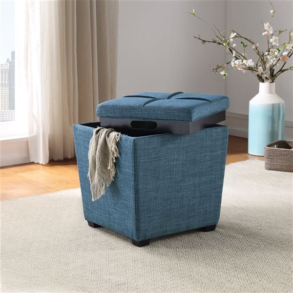 OSP Home Furnishings Rockford Square Storage Ottoman - Bleu