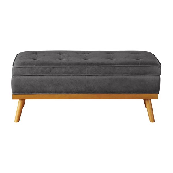 Banc de rangement en bois et faux cuir rembourré Katheryn OSP Home Furnishings 44 po, charbon