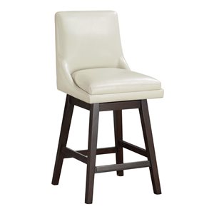 OSP Home Furnishings Allingham 26-in Square Faux Leather/Wood Swivel Counter Stool - Cream/Dark Walnut
