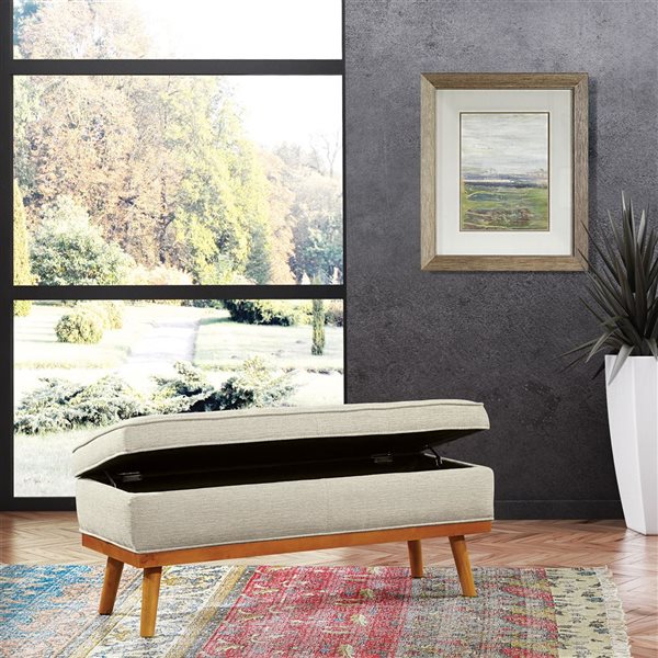 OSP Home Furnishings Katheryn 44-in Upholstered Polyester/Wood Storage Bench - Linen