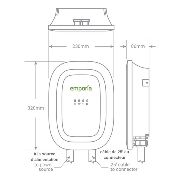 Borne de recharge résidentielle intelligente EV niveau 2 Emporia Energy à brancher noir de 40 à 48 A, NACS