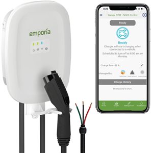 Borne de recharge résidentielle intelligente EV niveau 2 Emporia Energy câblé blanc de 48 A, J1772