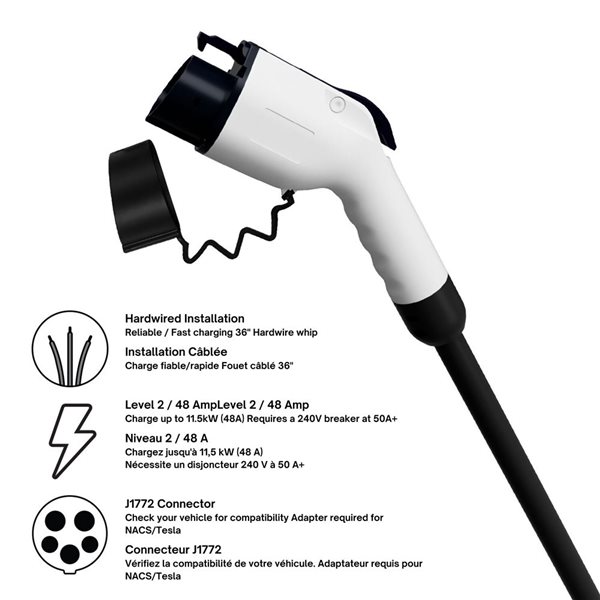 Emporia Energy White Hardwired Smart Home Level 2 EV Charger 48 A - J1772