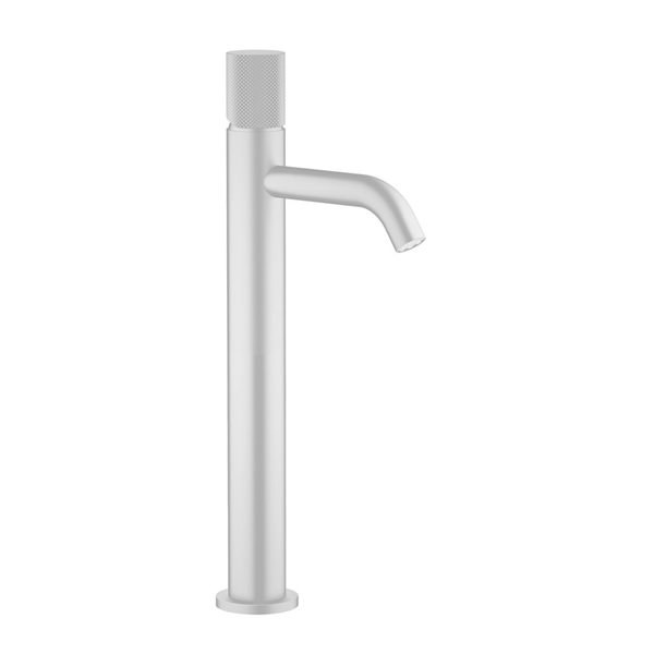 Robinet de vasque monotrou style industriel Rosabella par Agua Canada blanc mat monté sur cadre à 1 poignée