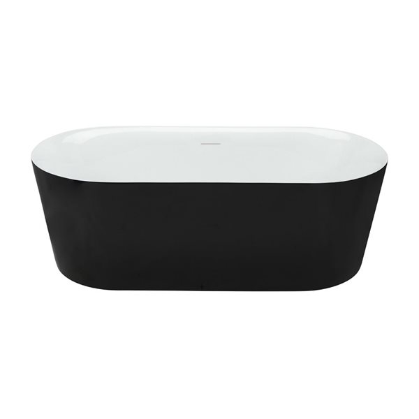 Baignoire ovale autoportante Bahli par Agua Canada acrylique noir et blanc de 60 po avec drain excentré