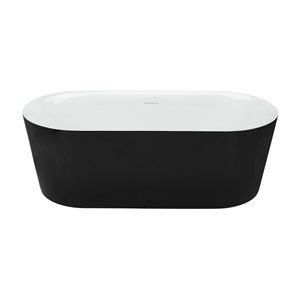 Baignoire ovale autoportante Bahli par Agua Canada acrylique noir et blanc de 60 po avec drain excentré